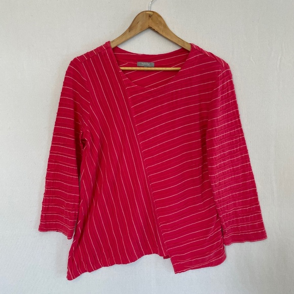 HABITAT Womens Size Small Asymmetrical Hem Pink & White Striped Top 100% Cotton - Picture 1 of 6